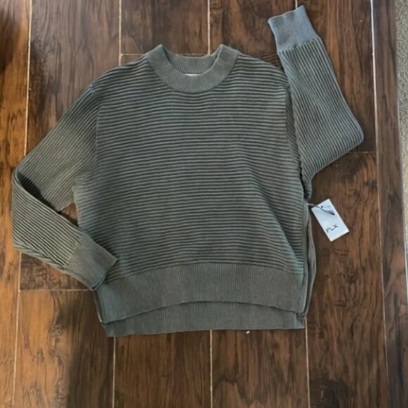 NWT FLX Ottomon Stitch Pullover in Rustic Fern Green Ribbed Crewneck size XS - Picture 1 of 3